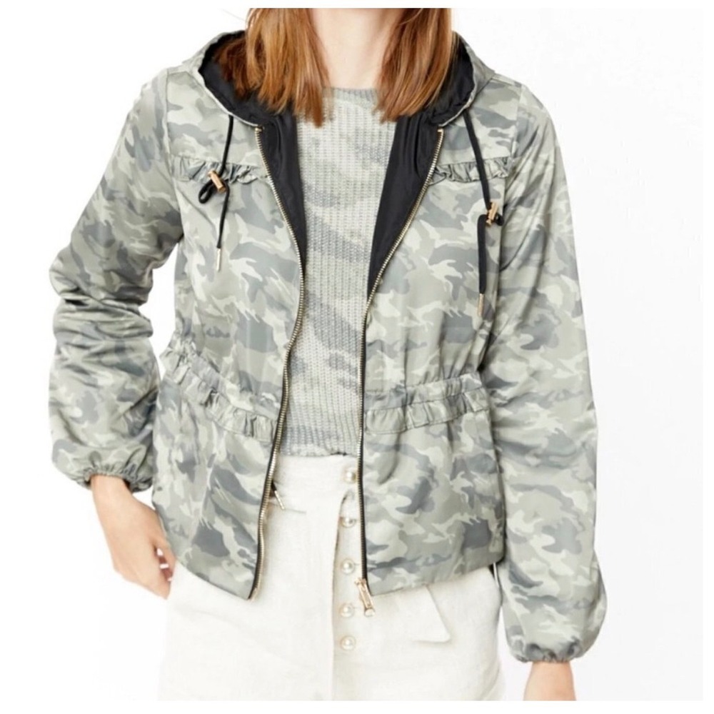 Generation Love Camo Ruffle Hooded‎ Windbreaker Jacket Small Green Excellent